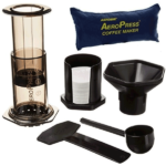 Components to the Aerobie Aero Press coffee maker.