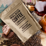 Brown bag of Brandy Alexander coffee beans from Maldon Coffee Company.