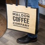 Hessian bag with the Maldon Coffee Company logo on the front.