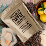Brown bag of Medellin Colombian coffee beans from Maldon Coffee Company.