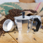 A dissembled medium size mocha pot.