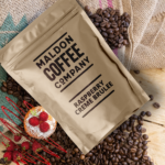 Bag of Maldon Coffee Company Raspberry creme brulee coffee.